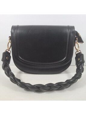 Ahdorned Women's Purse Black Vegan Leather Braided Strap